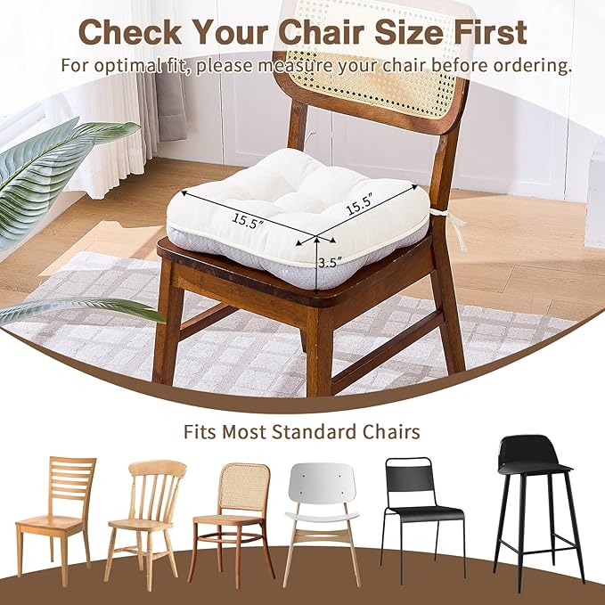 BETU White Chair Cushions for Dining Chairs Set of 6, 3.5" Thick Kitchen Table - Image 4