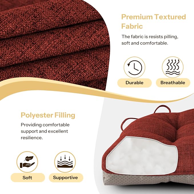 Chair Cushions for Dining Chairs 2 Pack, Rust | Non-Slip, - Image 3