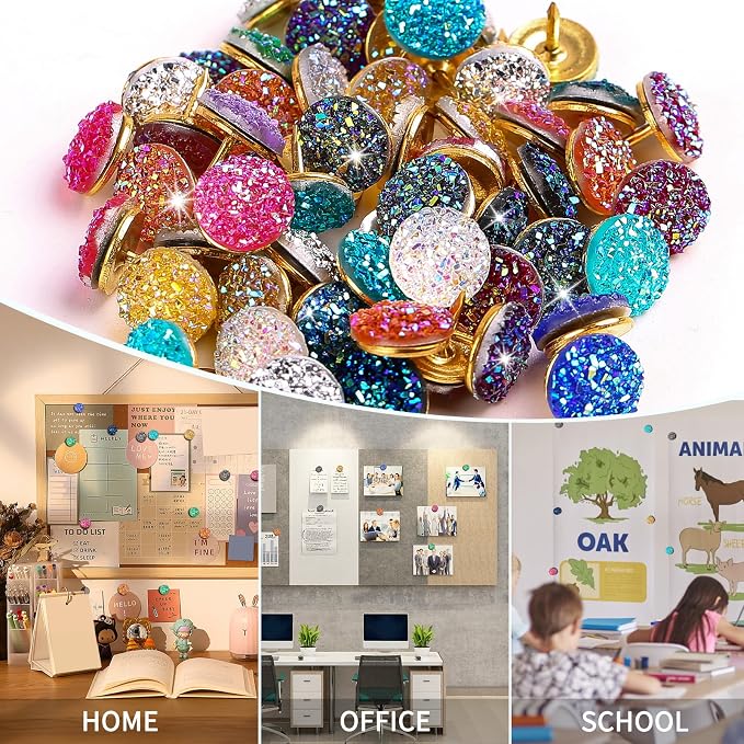 50Pcs Push Pins, Shiny Diamond Glitter Rhinestone Decorative Thumb Tacks - Image 4