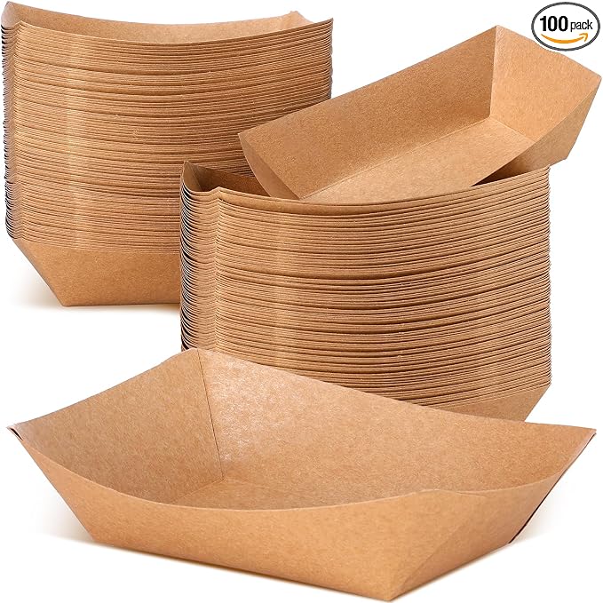 Sherr 100 Pcs 5 lb Kraft Paper Food Trays Boats Bulk, Disposable Nacho Kraft by Sherr