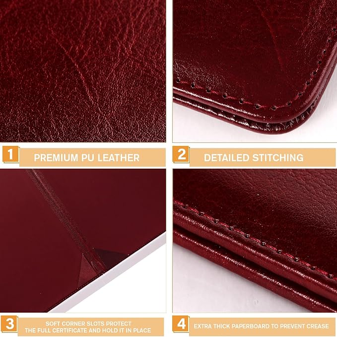 Tenare 10 Pcs Burgundy Leather Certificate Holder 8.5 x 11 PU Phd Bachelor - Image 4