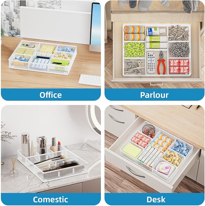 Marbrasse 2P Desk Drawer Organizer, Metal Mesh Drawer Organizer Tray - Image 3