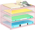 Lavatino 3-Tier Letter Tray Desk Paper Organizer – Pink Mesh Metal File Tray by Lavatino