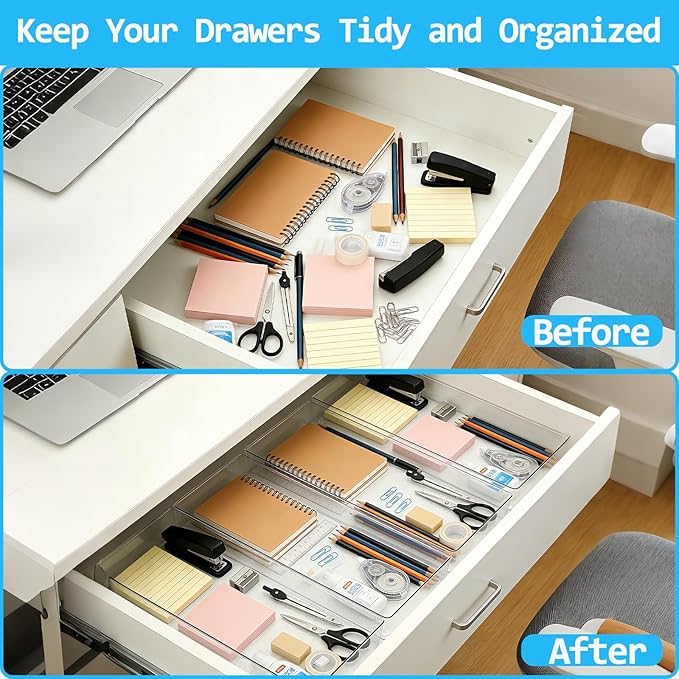 14 Pcs Clear Plastic Drawer Organizer Tray - Image 6