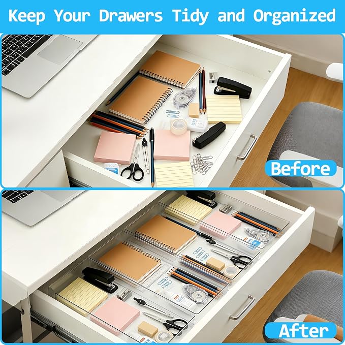 Manalete 8 Pack 15"x6" Extra Large Clear Plastic Drawer Organizer Trays - Image 6