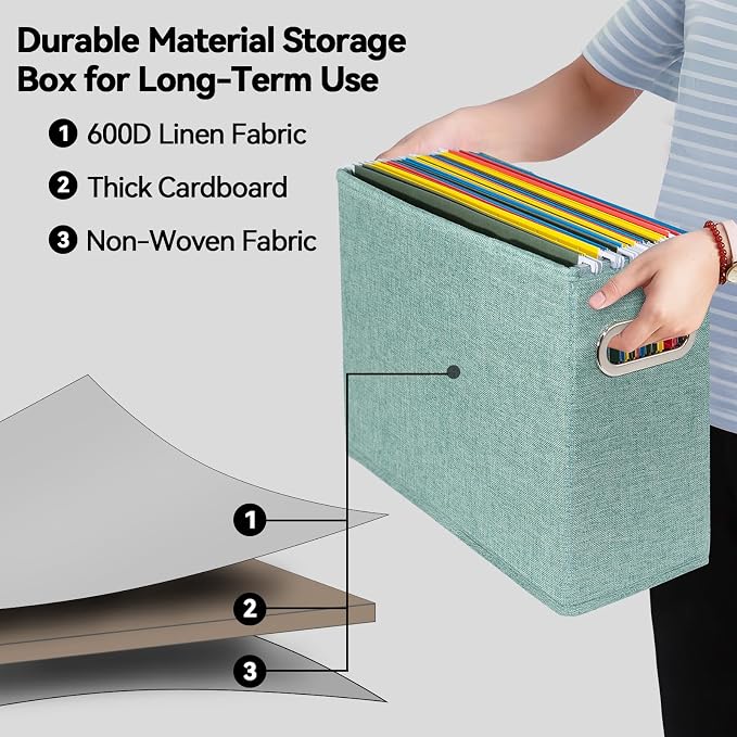2 Pack Letter Size File Storage Box Collapsible，Fabric Hanging File Folders - Image 3