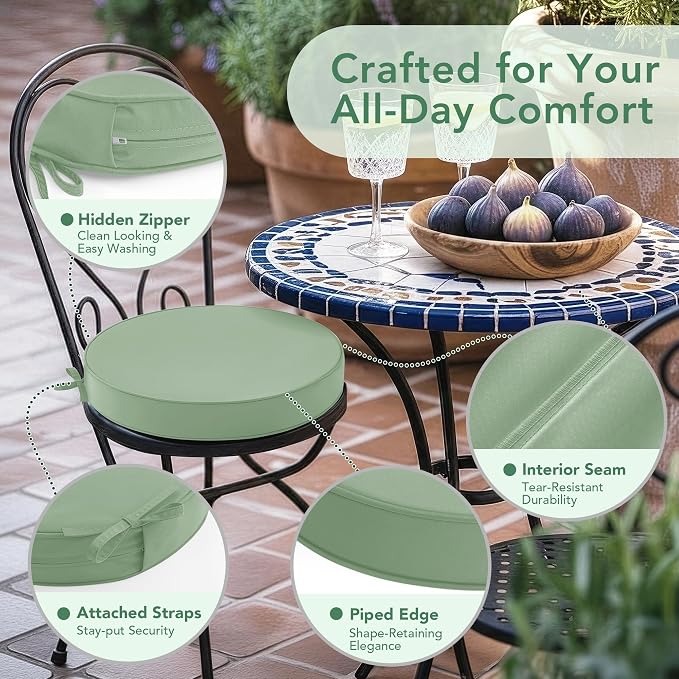 Summsun Outdoor Bistro Chair Cushions Set of 2, Sage Green - Image 4
