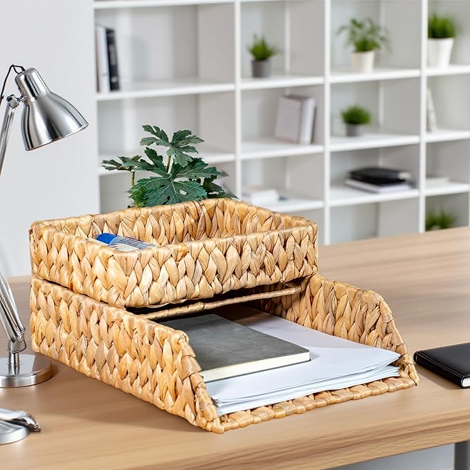 PINXIURY Woven Water Hyacinth Paper Organizer - Image 5