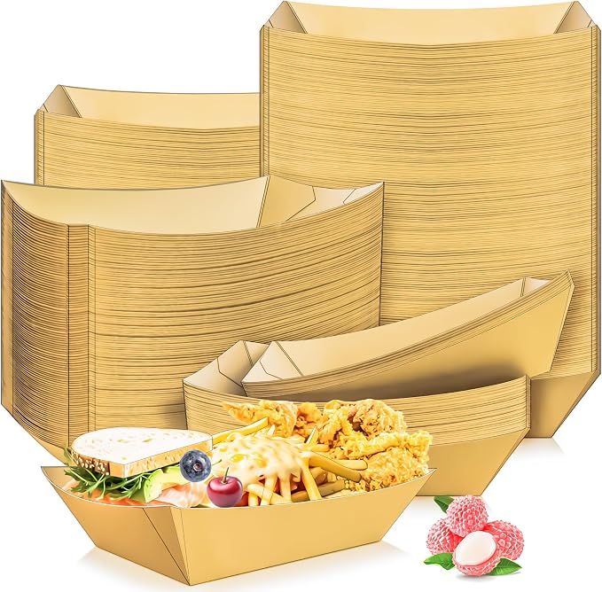 100 Pack Extra Large 6LB Paper Food Boats Trays Disposable Paper Boat Plate by MotBach