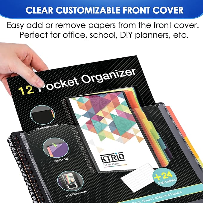 KTRIO 12 Pocket Project Organizer, Letter Size Spiral Binder, Letter Size Fit - Image 3