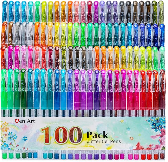 Aen Art Glitter Gel Pens, 100 Color Glitter Pen Set by ColoringForFun