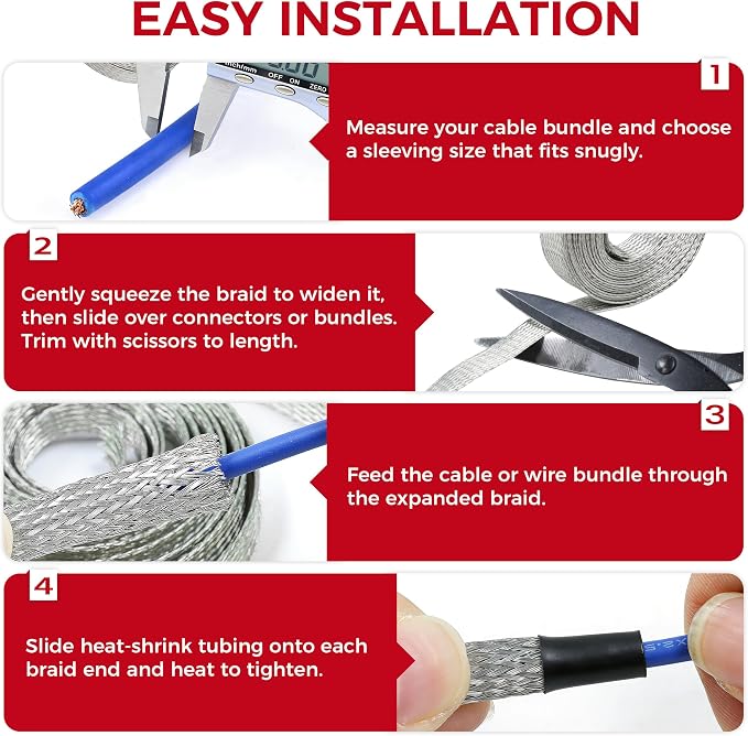 Tinned Copper Braid Cable Wire Shielding Sleeve Ground Straps Protection Flat - Image 7