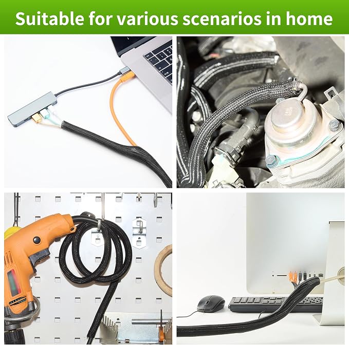 Split Wire Loom 3/8 Inch 50ft, Braided Cable Sleeve - Image 8