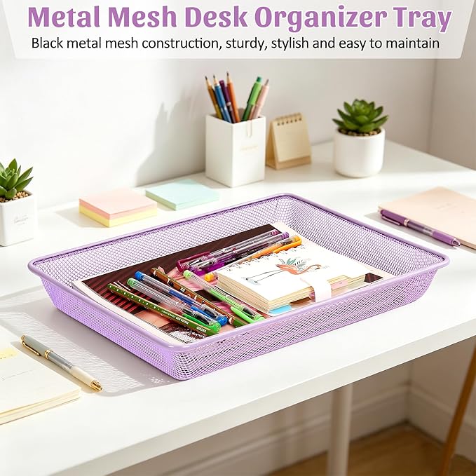 Office Metal Mesh Basket for Desk, Single Paper Tray Organizer, Turn in Trays - Image 2