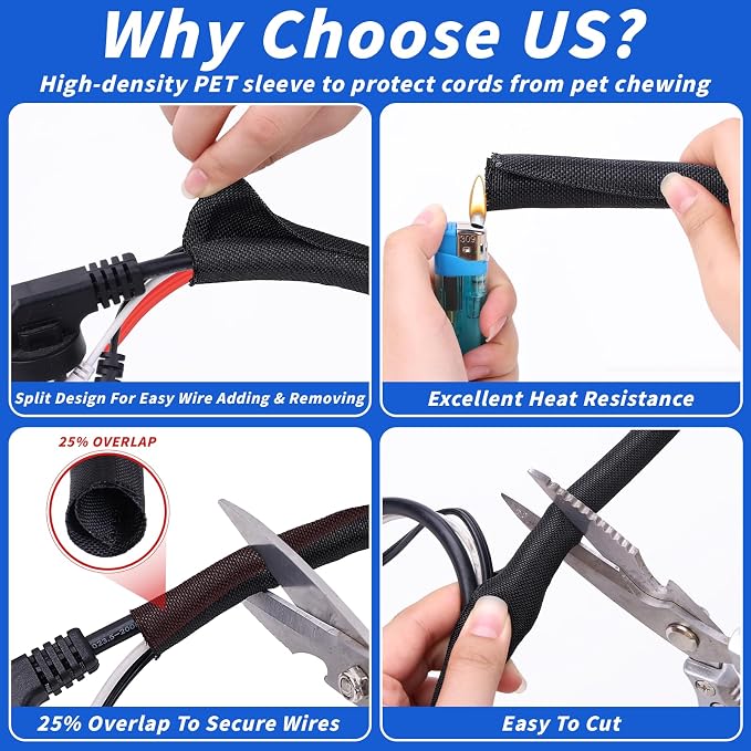 15FT Split Braided Sleeve Cable Management, 1/2 Inch Wire Loom Tubing Cord - Image 3