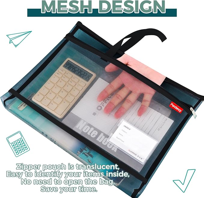 Pendancy Mesh Zipper Pouch A4 Size, Large Double Pocket Lightweight Nylon - Image 4