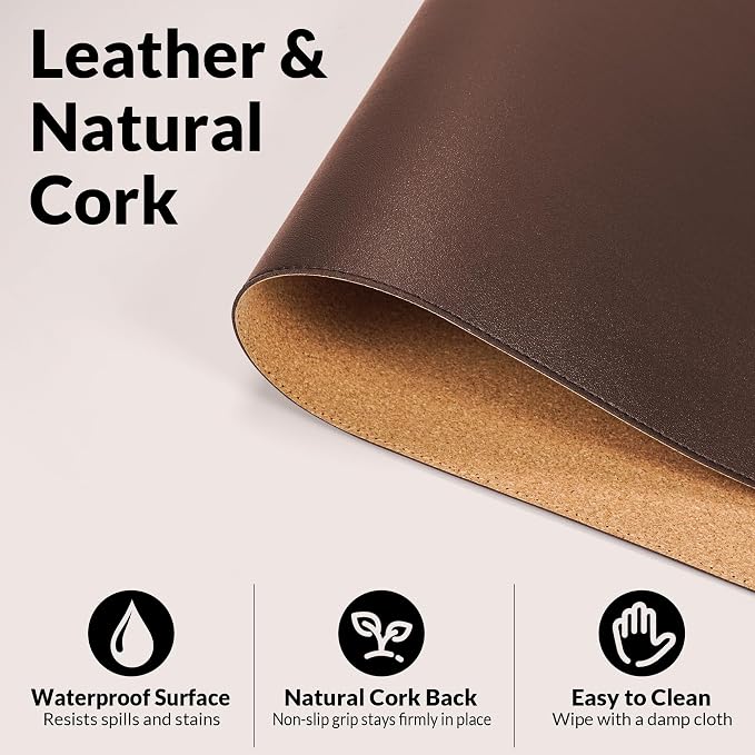 AFIING Leather Desk pad Protector, 35.4" x 17", Desk mat | Dual-Sided Cork & PU - Image 3