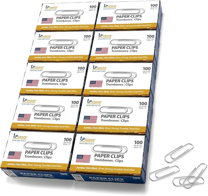 Upgrade Office Supply Jumbo Paper Clips, 10 Boxes of 100, Made in USA by UpgradeOfficeSupply