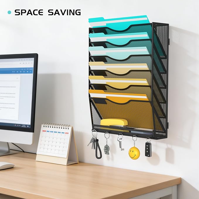 Delifox 7-Tier Wall File Organizer Hanging Wall File Holder Wall Mount Paper - Image 3