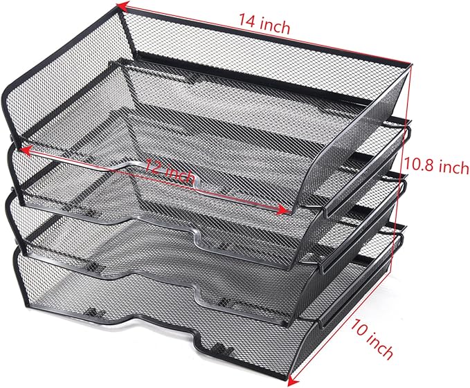 4 Tier Mesh Stackable File Trays Letter Trays, Office Paper Organizer - Image 7