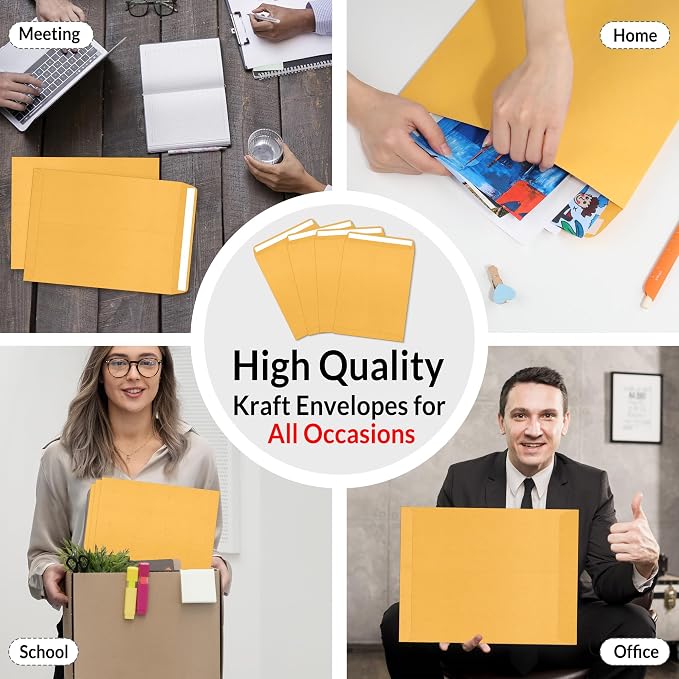 SUNEE 9 x12 Manilla Envelopes, 28lb Brown Kraft, Ultra Strong Quick-Seal - Image 6