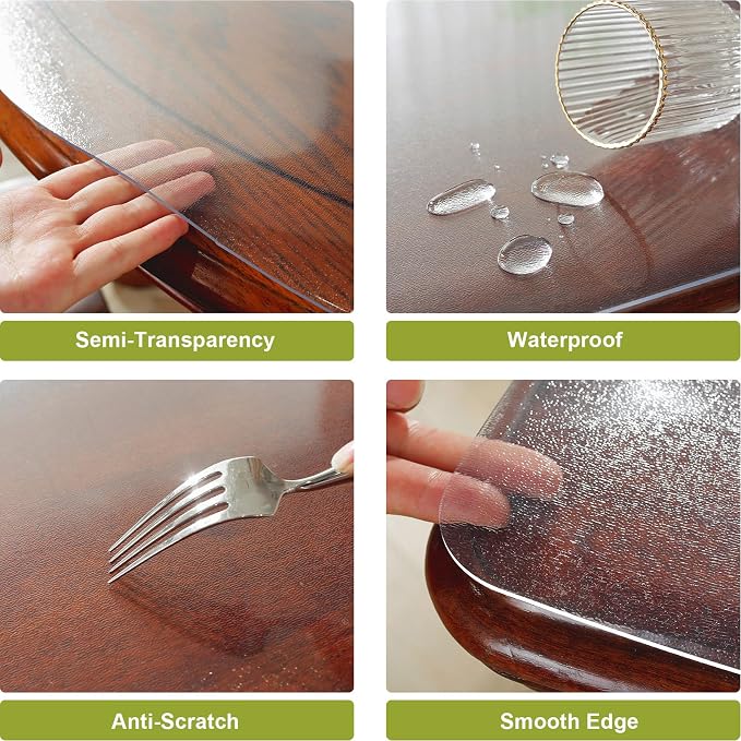 OstepDecor 42 x 60 Inch Frosted Table Cover Protector, 2mm Thick Clear Plastic - Image 3