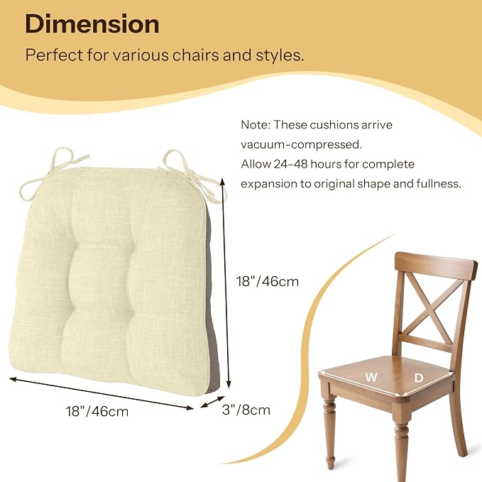 Non Slip Chair Cushions for Dining Chairs Set of 4 Kitchen Chair Cushions - Image 2
