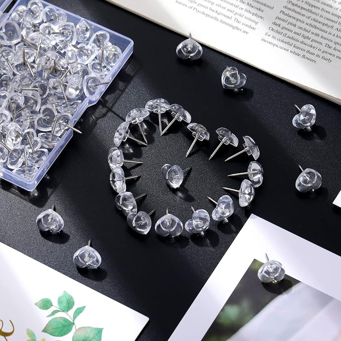 Fainne 100 Pieces Heart Push Pins Clear Thumb Tacks Heart Shaped Push Pins - Image 5