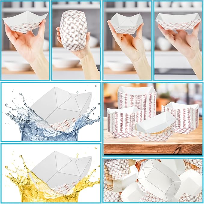 250 Pack Checkered 1/2Lb Paper Food Boat Trays Disposable Small Paper Boats - Image 6