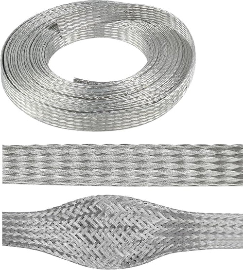 1/2" Wide Tinned Copper Braided Metal Wire Shielding Sleeve Ground Strap by BuyUneed
