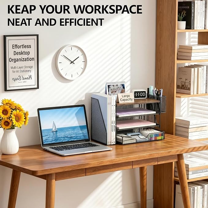 OPNICE Wood Desk Organizers and Accessories, 4-Tier Desktop Paper Letter Tray - Image 5