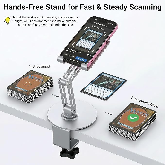 HUASAI Carbon Steel TCG Card Scanner Stand, Heavy-Duty C-Clamp Phone Holder - Image 6
