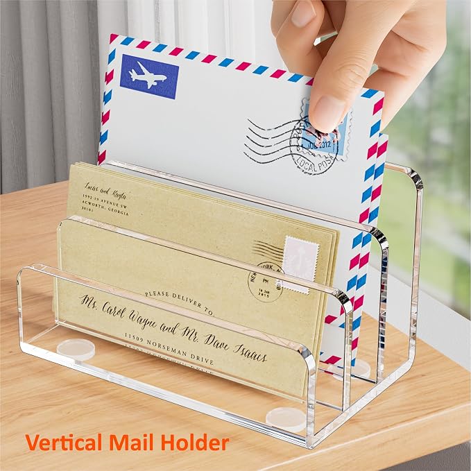 FUCDTEFC Desk Mail Organizer, 3 Section Clear Acrylic File Holder Letter - Image 6