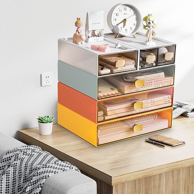 2 PACK Desk Organizer with Drawer Stackable Storage Drawer Small Desktop Drawer - Image 6