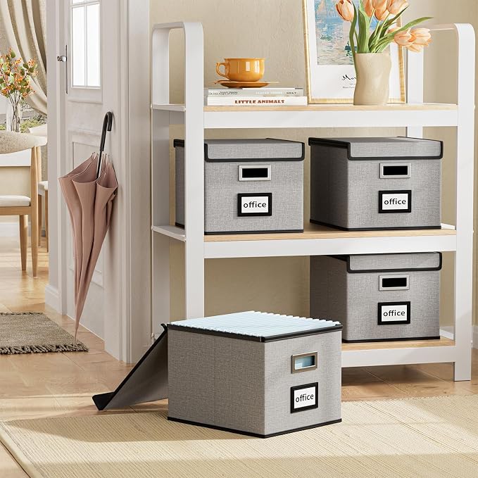 Portable File Organizer Boxes Set of 4, Large Linen Hanging Office Document - Image 2