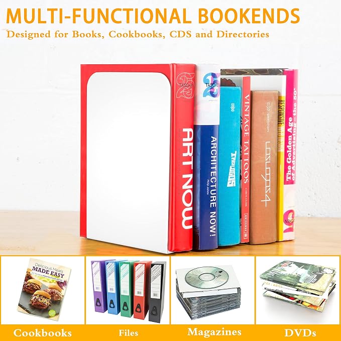 VFINE White Bookends 2 Pair, Metal Shelf Book Ends, Bookends - Image 6