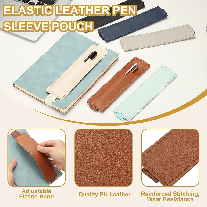 PATIKIL 4Pcs Elastic Notebook Pen Holder, Adjustable Hold 2 Pen Holder PU - Image 3