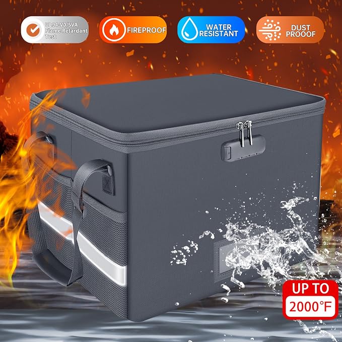 ENGPOW File Box with Lock, Fireproof Document Box with Zipper Lid, Collapsible - Image 3