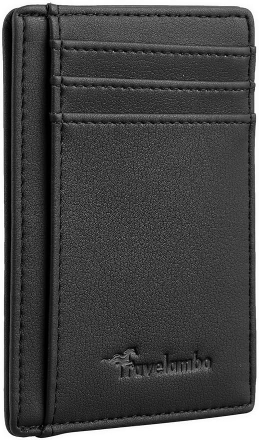 Travelambo Front Pocket Minimalist Leather Slim Wallet RFID Blocking Medium Size by Travelambo