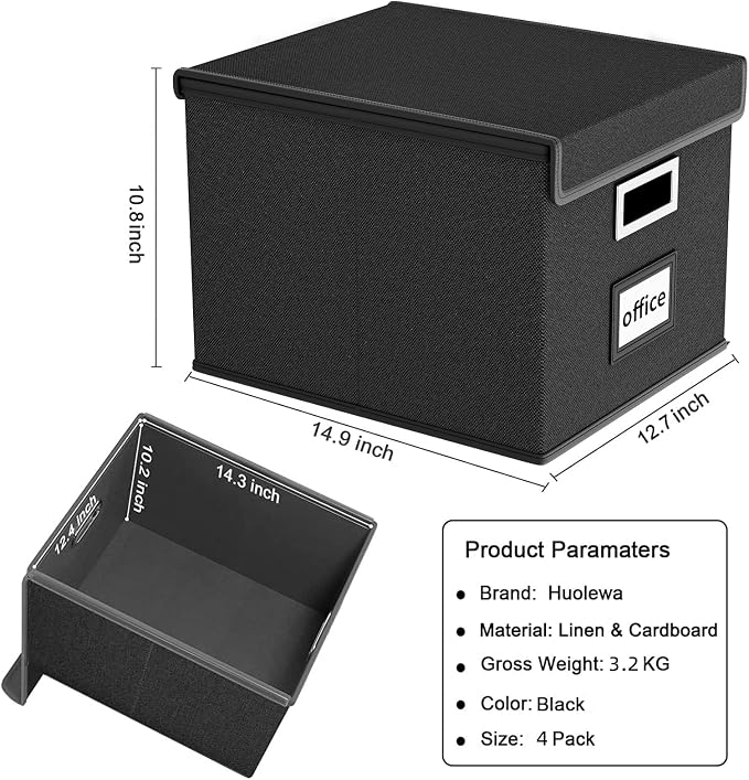 New Portable File Organizer Boxes Set of 4, Collapsible Linen Hanging Filing - Image 5