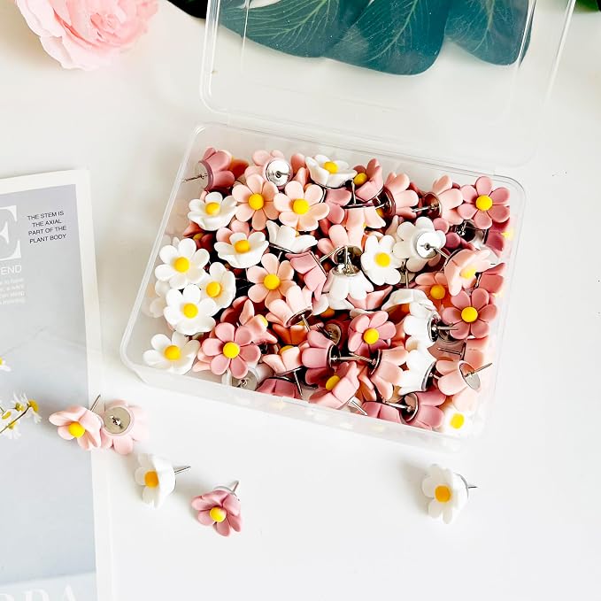 Cute Flower Push Pins for Bulletin Board, Office Decor for Women Thumb Tacks - Image 6