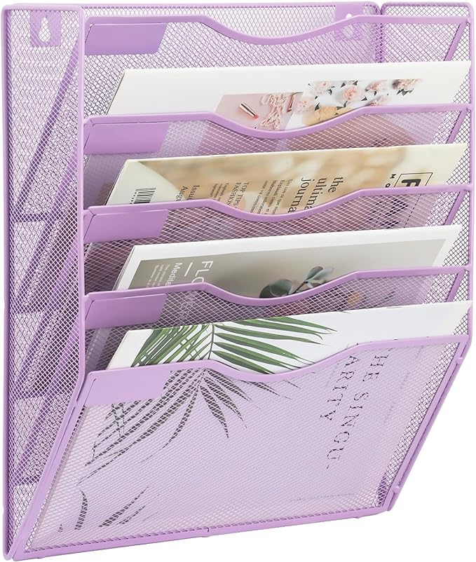 EASEPRES 5 Pocket Mesh Hanging Wall File Organizer, Wall Mounted Mail Paper by EASEPRES
