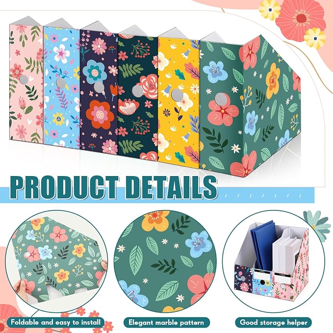 PerKoop 6 Pcs Decorative Magazine File Holders Floral Foldable File Folders - Image 6