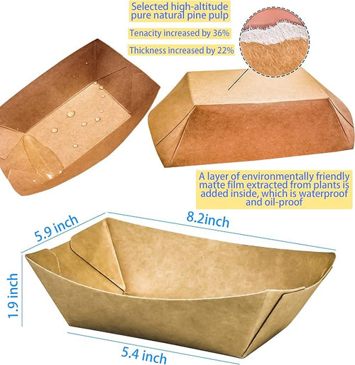 100 Pack 3lb Kraft Paper Food Trays, Heavy-Duty Paper Food Boat Disposable - Image 2