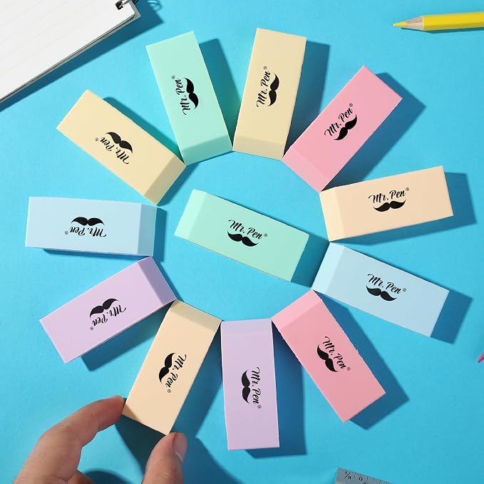 Mr. Pen- Pencil Eraser, 12 Pack, Pastel Colors | Large Latex Free Block Erasers - Image 7
