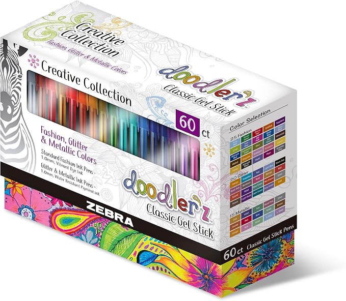 Zebra Pen, doodler’z Gel Stick Pens, 1.0mm Needle-Point Tip, Glitter and - Image 2