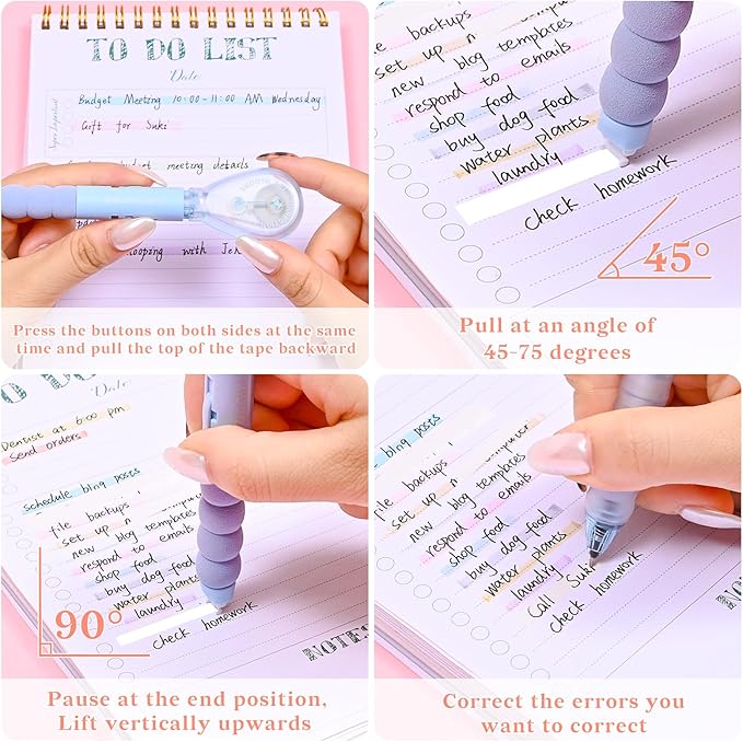 Temiary 4 Pcs White Correction Tape Pen, 19.69 ft Smooth Pull Out Tape Pens - Image 3