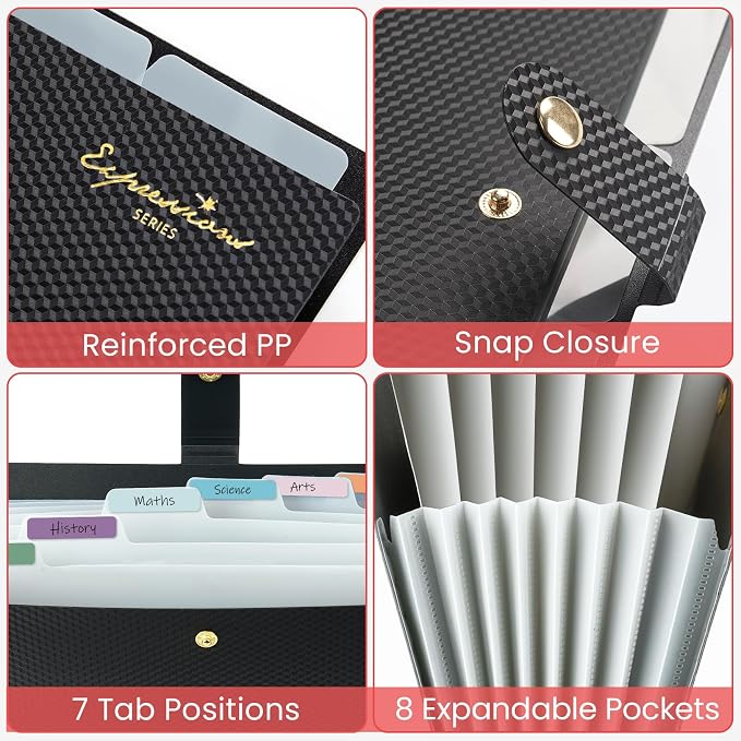 Sooez Accordion File Organizer 8 Pocket, Expanding File Folder - Image 4