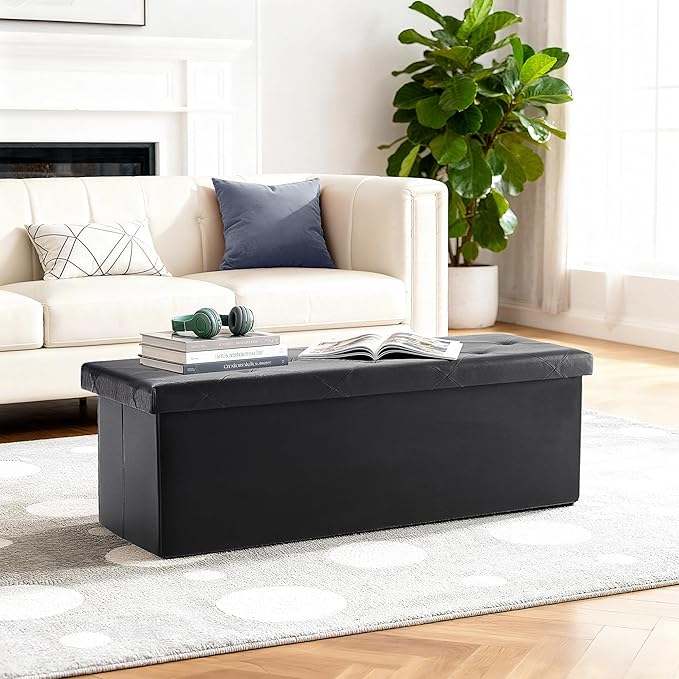 DUMOS 43 Inches Foldable Storage Ottoman Bench, Foot Rest Stool, Synthetic - Image 2