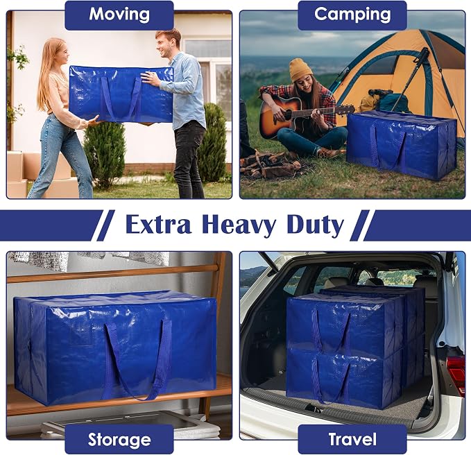12 Pack Moving Bags with Full-Open Side Zipper, Extra Large 93L Heavy Duty - Image 7